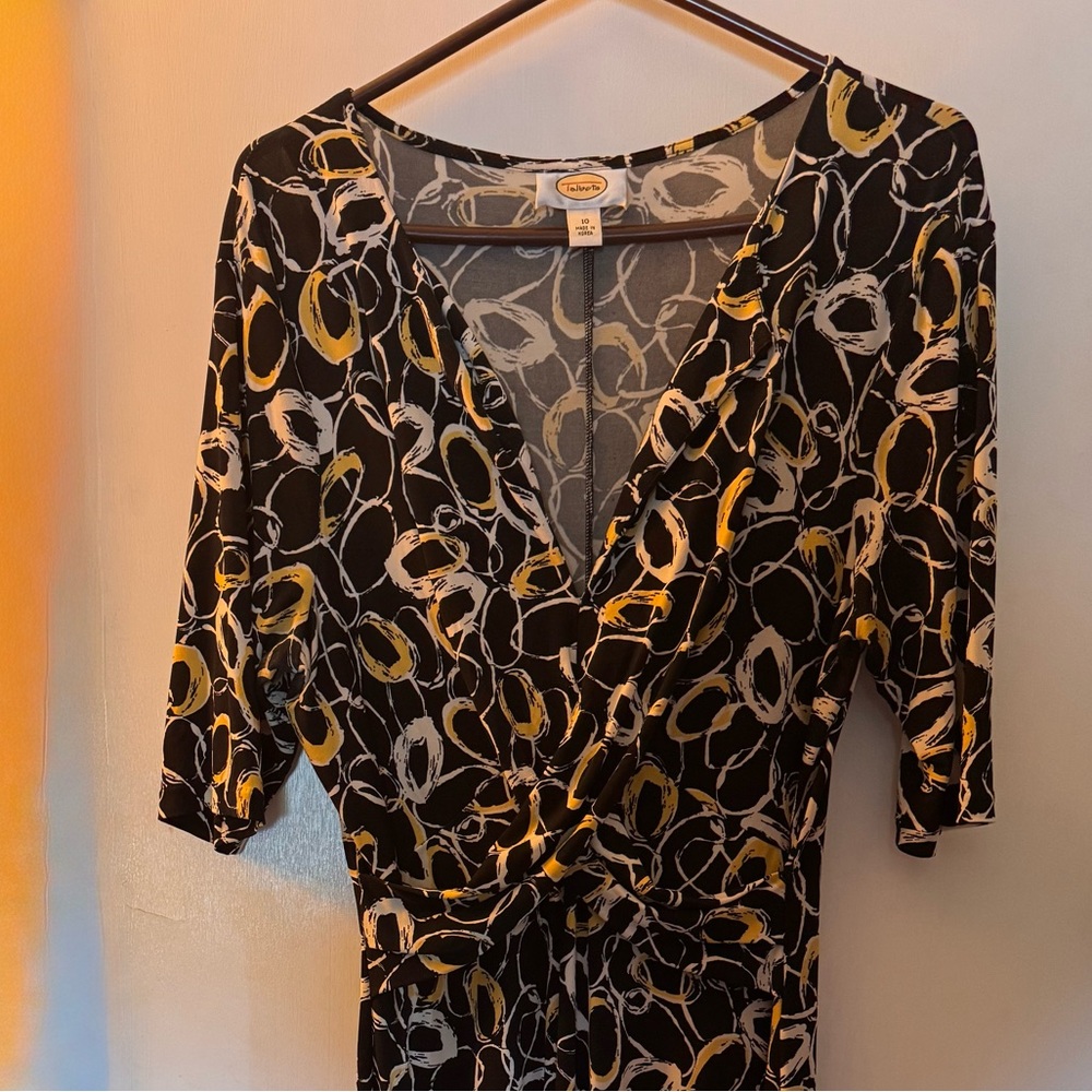 Talbots Black and Gold V-Neck Sheath Dress